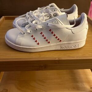 Adidas White Sneakers with Red Heart Details